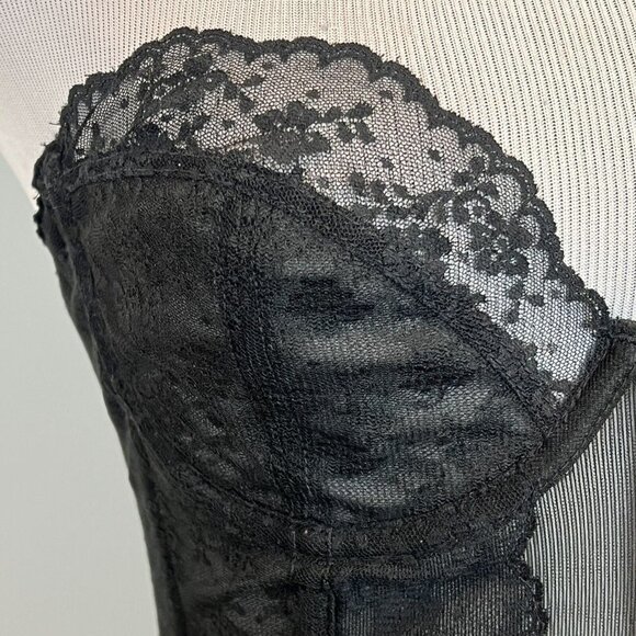 Vintage Warner Merry Widow Anemone Black Floral Sheer Corset 34B - Picture 3 of 16
